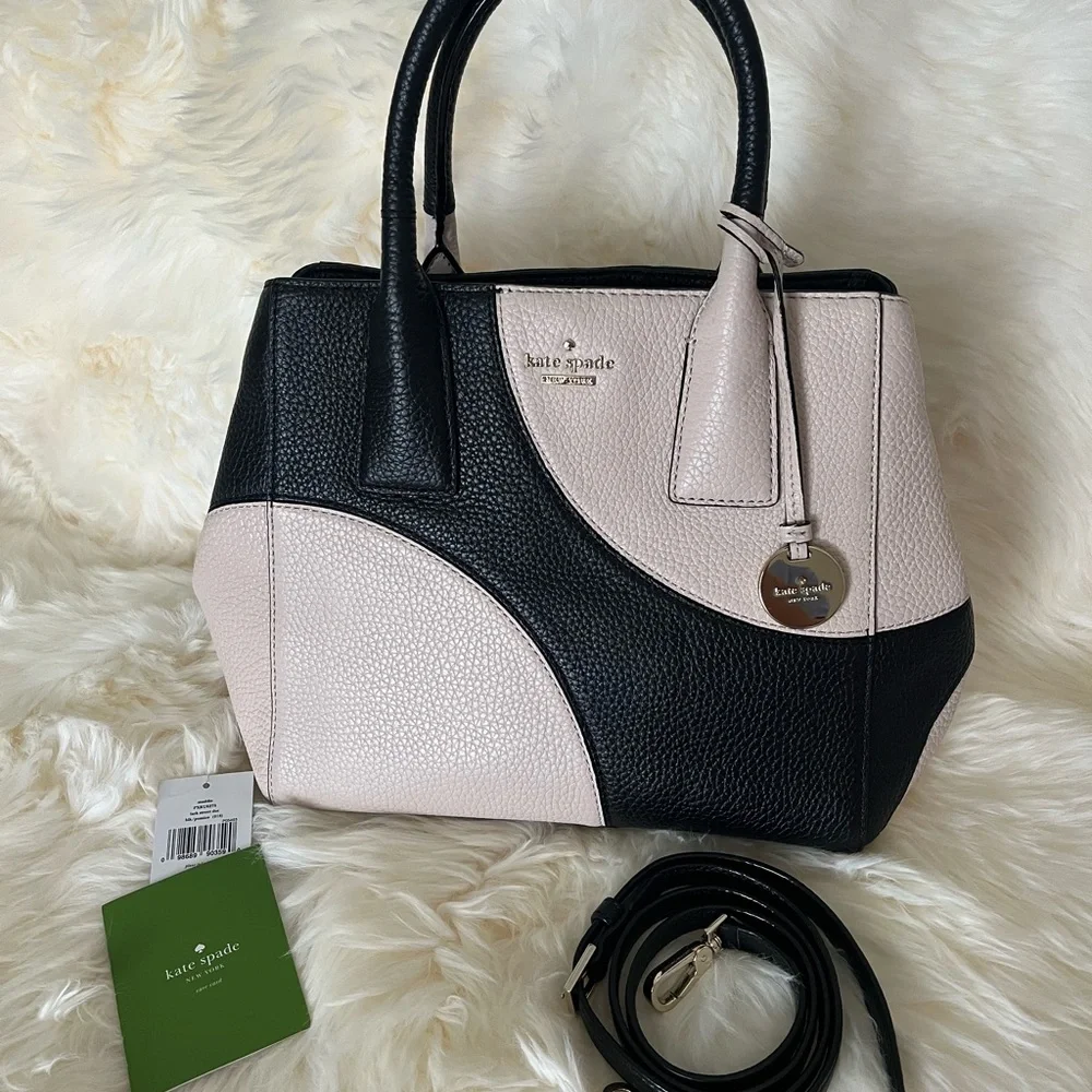 Kate Spade Black/Taupe Pebble Leather w/removable crossbody strap. - Picture 2 of 10